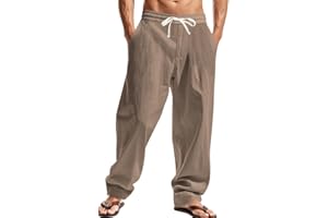 TAFLE Mens Linen Pants Casual Summer Beach Pants Elastic Waist Drawstring Lightweight Vacation Trousers with Pockets
