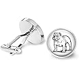 English Bulldog Cufflinks - Silver Plated Dog Cuff Links With Glass Design