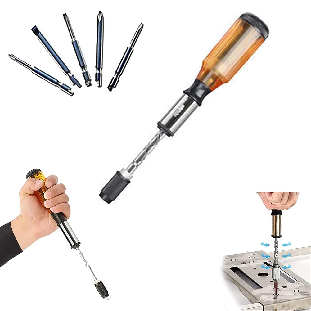 Stylebest Spiral Screw Driver, Push-Pull Ratchet Screwdriver Adjustment Spiral Ratchet Screwdriver with 5 Replaceable Heads