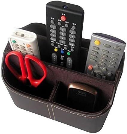 Remote Control Holder,Spinning TV Remote Controller Caddy Desktop Mail/Media Organizer Pen Pencil Stationery Storage Box 360 Degrees Rotatable Gadget Holder with 5 Compartments (Coffee)
