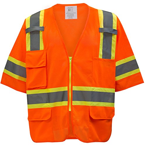 New York Hi-Viz Workwear RK-Safety MV7811 Class 3 Two Tones High Visibility Reflective Strips Breathable Ployester Mesh Vest W/Pockets | ANSI ISEA 107-2015 Certified (3XL, Orange) - Thumbnail 6