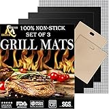Grill Mat Set Of 3 - Professional Non-Stick Grill Mats For BBQ Grilling And Baking - Heavy Duty Best For Cooking On Charcoal, Gas, Oven, Smoker, Electric Grills - Reusable And Easy To Clean