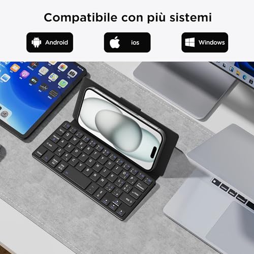 CACOE Bluetooth Keyboard with Stand, Mini Portable Super Light | Mini Folding Keyboard Dual Channel for Mobile Phone, Smartphone and Other iOS Android Windows, Black