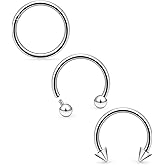 Lcolyoli 16g Septum Rings Internally Threaded Surgical Steel Septum Jewelry Lip Rings Hoop Labret Snake Bite Piercing Jewelry Horseshoe Earrings Daith Piercings for Women Men