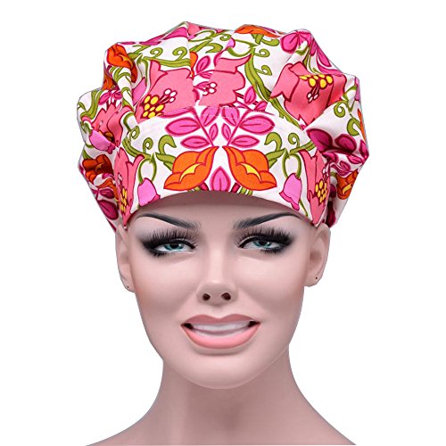 JoyRing Adjustable Surgical Scrub Cap Medical Doctor Bouffant Hats with Sweatband and Free Cotton Mask