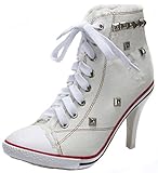 Jiye Women's Canvas High-Heeled Fashion Sneaker Pump Shoes