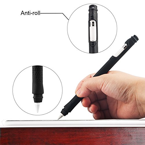 Pencil Case - Pencil Silicone Sleeve Skin Grip Leather Case Zipper Pouch Bag Holder Mini Bear Cover 4 Cartoon Caps Compatible Apple Pencil iPencil Stylus Touch Pen iPad Pro 9.7 iPad Pro 12.9 - Black - Thumbnail 3