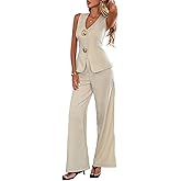YIGAMA Womens 2 Piece Dressy Sets Straight Wide Leg Pants Slim Vest Business Suits Office Outfits for Women