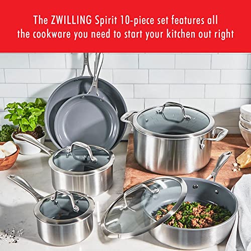 ZWILLING Spirit 3ply 10pc Stainless Steel Ceramic Nonstick Pots and Pans Set, Dutch Oven, Fry