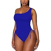 Viottiset Women's One Shoulder Ruched One Piece Swimsuit Tummy Control High Cut Cheeky Bathing Suit