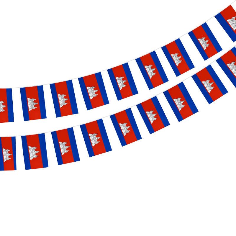 Cambodia Flag 40pcs Cambodia Flag Cambodia Garland 11.4M Cambodia Bunting National Flag 5.5x8.3inch for Bar Decorations