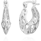 Sterling Silver High Polished Lightweight Round Filigree Cutout Hoop Earrings