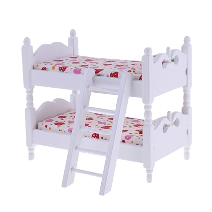 MagiDeal Wooden Bunk Bed Miniature Dollhouse Furniture Bedroom Decoration Strawberry Mattress