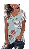 ETCYY Womens Short Sleeve Crew Neck Tee Shirt With Pocket Floral T-Shirt Top