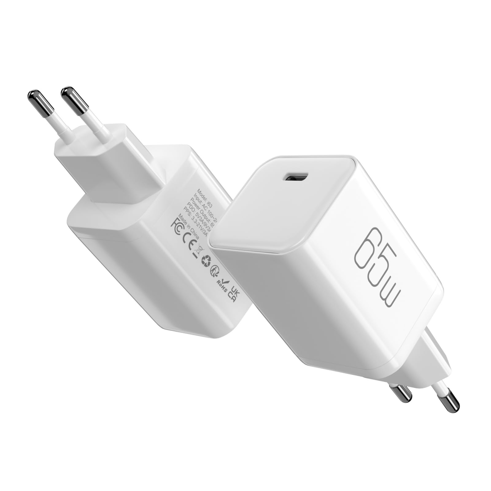 2 Stück 65W USB C Ladegerät GaN Schnellladegerät USBC Netzteil PPS Ladestecker USB-C Adapter für iPad Pro/Galaxy S22/S20/iPhone 17 16 15 14 13 12