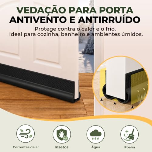 Veda Porta Inferior 93 cm Ajustável Adesivo Protetor de Porta em PVC para Bloquear Vento, Poeira, Insetos e Ruídos,Design em Arco 30° para Deslizamento Suave Corte Sob Medida(Branco)