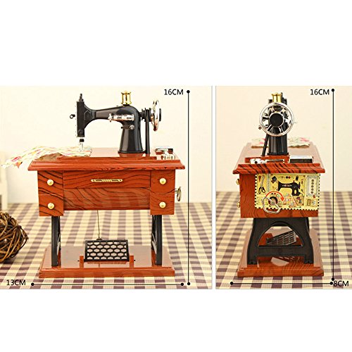 Wotryit Vintage Music Box Mini Sewing Machine Style Mechanical Birthday Gift Table Decor