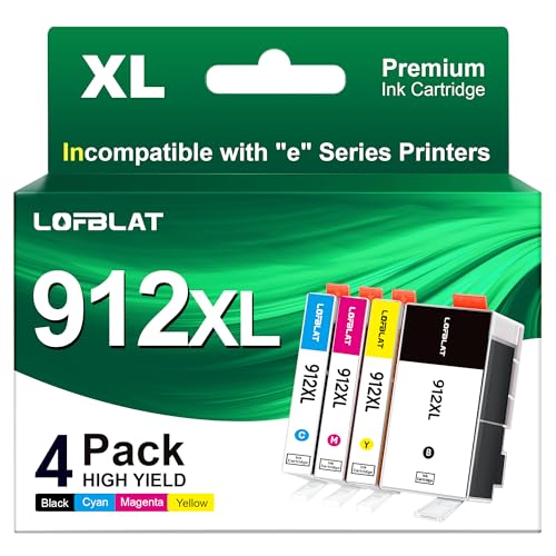 LOFBLAT 912 912XL Compatible Cartridges for HP 912 XL Multipack Cartridges for HP OfficeJet 8010 8012 8015 8014 8017 for HP OfficeJet Pro 8022 8020 8025 8023 8024 8030 (Black Cyan Yellow Magenta, 4