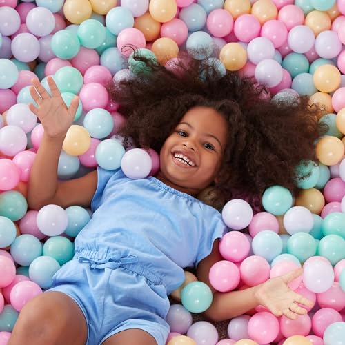 AMAZON BASICS BPA-FREE BALL PIT BALLS WITH STORAGE BAG, CRUSH-PROOF PLASTIC FOR TODDLERS KIDS 12+ MONTHS PLAY, 6 PASTEL COLORS, PACK OF 400