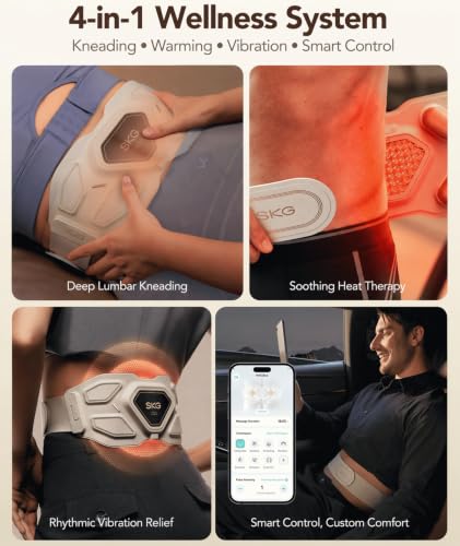 SKG W9 Ultra 2.0 Lower Back Massager for Strain Relief Deep Tissue FSA | HSA Adjustable Cordless Heating Pad Infrared Vibrating Back Massager with Titanium Massage Head