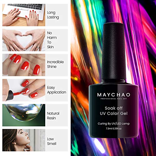 MAYCHAO Matte Gel Nail Polish 4 Colors Gel Nail Polish Set, Soak Off Base Coat Top Coat 6 Bottle