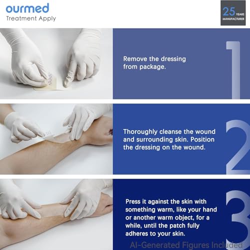 Ourmed Hydrocolloid Plasters Large 5 x 5 cm, 0.3 mm Thick, Waterproof Wound Plasters with Adhesive Surface for Light Exudate Wounds, Blisters, Acne, Surface Wound Care Pack of 10