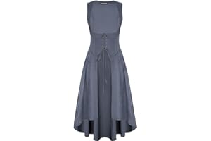 Scarlet Darkness Women Renaissance Costume Underbust Pirate Peasant High Low Dress with Pockets