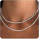 JNCTCOE Double Layer Tennis Necklaces for Women - Dainty Gold and Silver CZ Tennis Necklace Simple Tennis Chain Sparkly CZ Choker Necklaces for Women Trendy Silver Jewelry