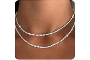 JNCTCOE Double Layer Tennis Necklaces for Women - Dainty 14K Gold and Silver CZ Tennis Necklace Simple Tennis Chain Sparkly Diamond Choker Necklaces for Women Trendy Silver Jewelry