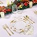 Nervure 175PCS Gold Plastic Plates with Marble Printing & Gold Plastic Silverware:50 Plates, 25 Forks, 25 Knives, 25 Spoons, 25 Cups, 25 Napkins for Thanksgiving & Wedding