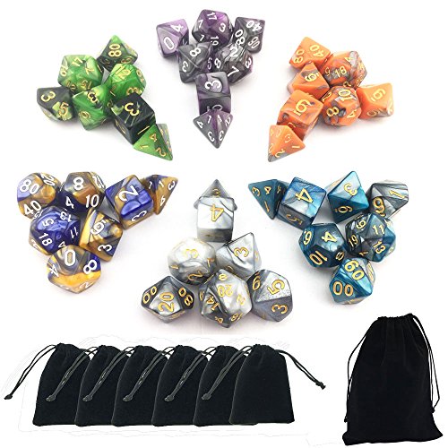 SmartDealsPro NEW ARRIVAL TWO 6 x 7 Sets(42 Pieces) Two Colors Polyhedral Dice with Free Pouches for Dungeons and Dragons DND RPG MTG Table Games D4 D8 D10 D12 D20