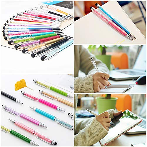 Qpower 20pcs Retractable Ballpoint Pen, Bling Stylus Pen, Crystal Diamond Screen Touch Pen, Capacitive Pens for Phones, iPhone, iPad, Kindle, Note, Tab, Office School Stationery supplies(20 color - Thumbnail 4