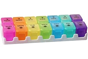 Week Pill Organizer,Anti-moisture Chews Container - with 14 Detachable Compartments Pill Case Am Pm,for Morning, Afternoon, P