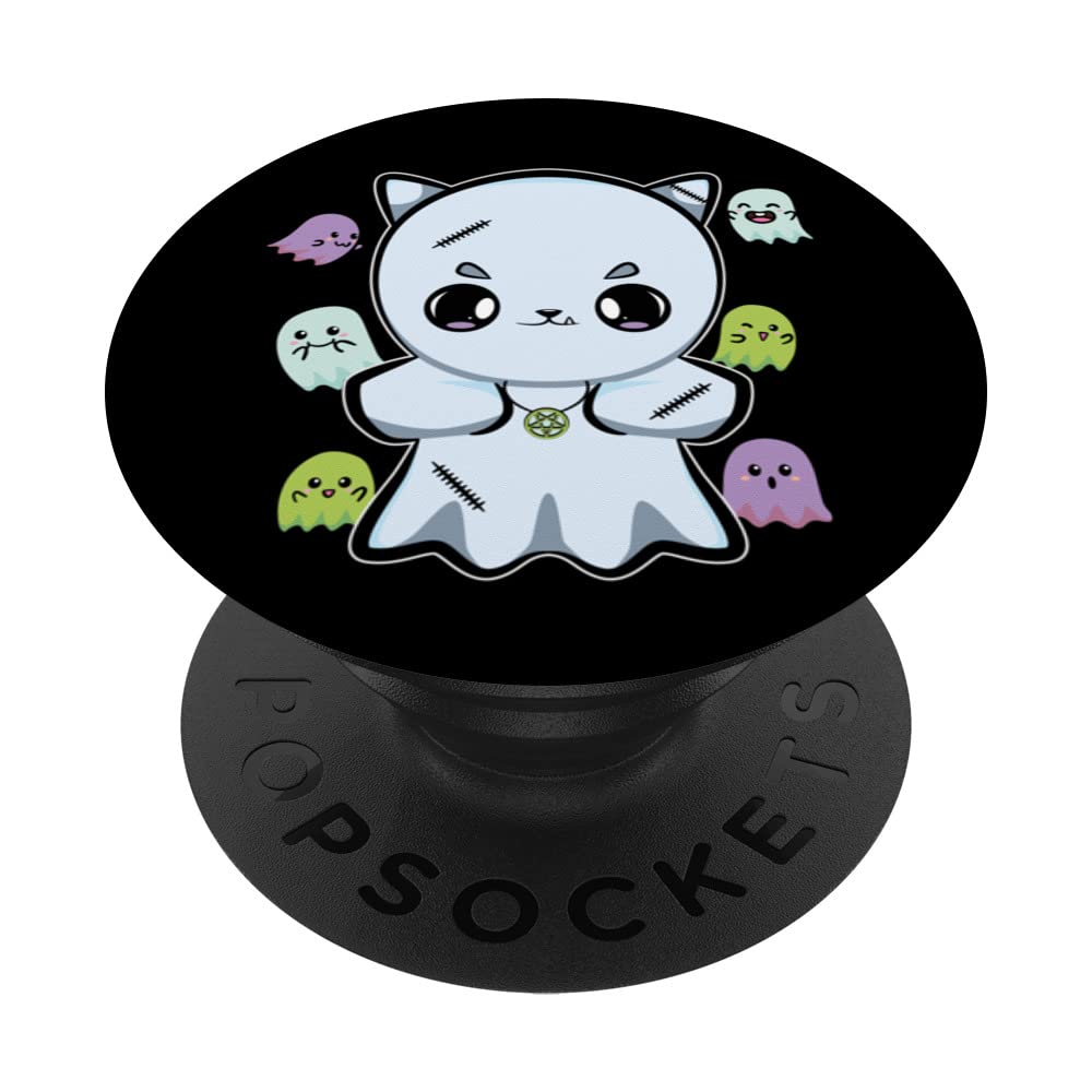 Cute Ghost And Pastel Goth Cat Boo For Occult Halloween PopSockets Swappable PopGrip