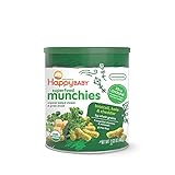 Happy Baby Organic Superfood Munchies Baked Cheese & Grain Snacks Broccoli Kale & Cheddar Cheese, 1.63 Ounce Canister (Pack of 6) Gluten Free Crunchy Snack Dissolves Easily Encourages Self Feeding