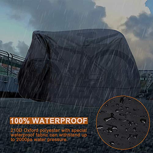 WDLHQC Bike Cover, 210D Oxford Waterproof Bike Cover All Weather Outdoor Protection,Oxford Durable & Tear Proof,Precision Fit for 2 or 3 Mountain Road/City/Beach Bikes - Thumbnail 2