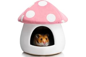 Hollypet Warm Small Pet Animals Bed Dutch Pig Hamster Nest Hedgehog Rat Chinchilla Guinea Habitat Mini House, Pink Mushroom