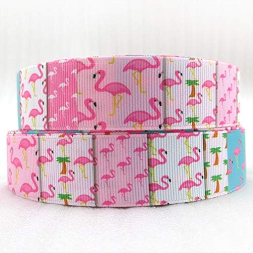 David Angie Ribbon Accessories Flamingo 50Y45676 1"(25mm) Flamingo Printed Polyester Ribbon 50 Yards, DIY Handmade Materials, Wedding Gift wrap