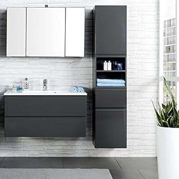 Badezimmer Set Como 03 3 Teilig Hochglanz Grau 100cm Waschtisch Badmobel Waschtisch Badezimmermobel Led Spiegelschrank Waschplatz Badezimmerschranke Amazon De Kuche Haushalt
