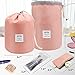 Cosmetic Bags Travel Barrel Cases Kit Organizer Storage Carry Case Toiletry cosmetic bag,Women Girls Travel Cosmetic Bags Makeup Pouch Make up Bag With Extra Small Pouch+Clear PVC Brush Bag (Pink)