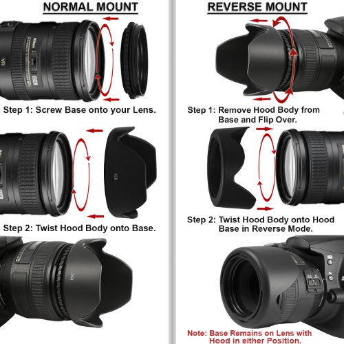 58MM Reversible Tulip Lens Hood + 58MM CenterPinch Lens Cap for Canon