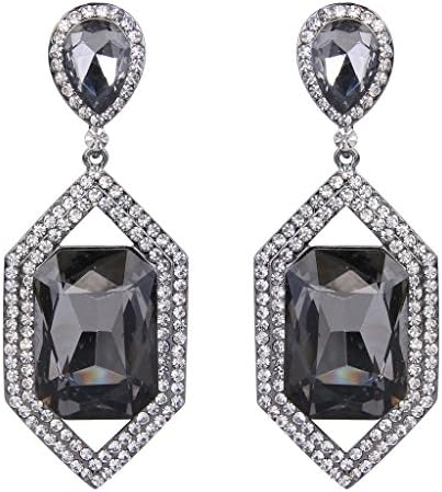 JoinMe Women's Fashion Crystal Bridal Teardrop Emerald Cut Chandelier Dangle Pierced Earrings Grey
