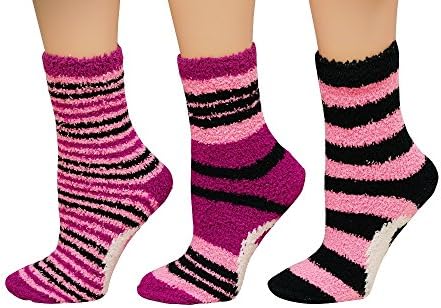 Freshox Women's (3 Pairs) Anti-Skid Fuzzy Crew Socks and FREE Gift box (Assortment #7)