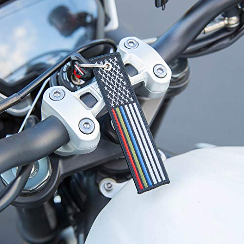 Flag Keychain Tag with Key Ring, EDC for Motorcycles, Scooters, Cars and Gifts (USA Thin Blue, Red, Green line) - Thumbnail 2