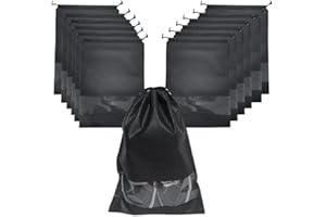 SPLANDIN Travel Shoe Bag for Packing in Suitcase, Organizing & Storage (12 Pack) - Reusable Dustproof & Water Resistant Pouch Protectors for Accessories, Laundry & Toys with Clear Window & Drawstrings. (Black)