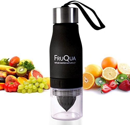 FruQua Fruit Infuser Water Bottle in 8 Vibrant Colours, BPA Free, 650ML for Drinking with FREE Fruit Infused Recipe eBOOK, Leak Proof, made with TRITAN material.