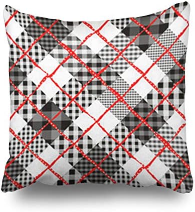 iDecorDesign Throw Pillow Covers Repeating Diagonal Plaid Tartan Seam Needlework Home Decor Sofa Bedroom Cushion Cases Square Size 18 x 18 Inches Pillowcase
