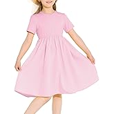Hvididan Girls Dresses Short Sleeve A Line Swing Skater Twirl Summer Casual Party School Dress with Pockets