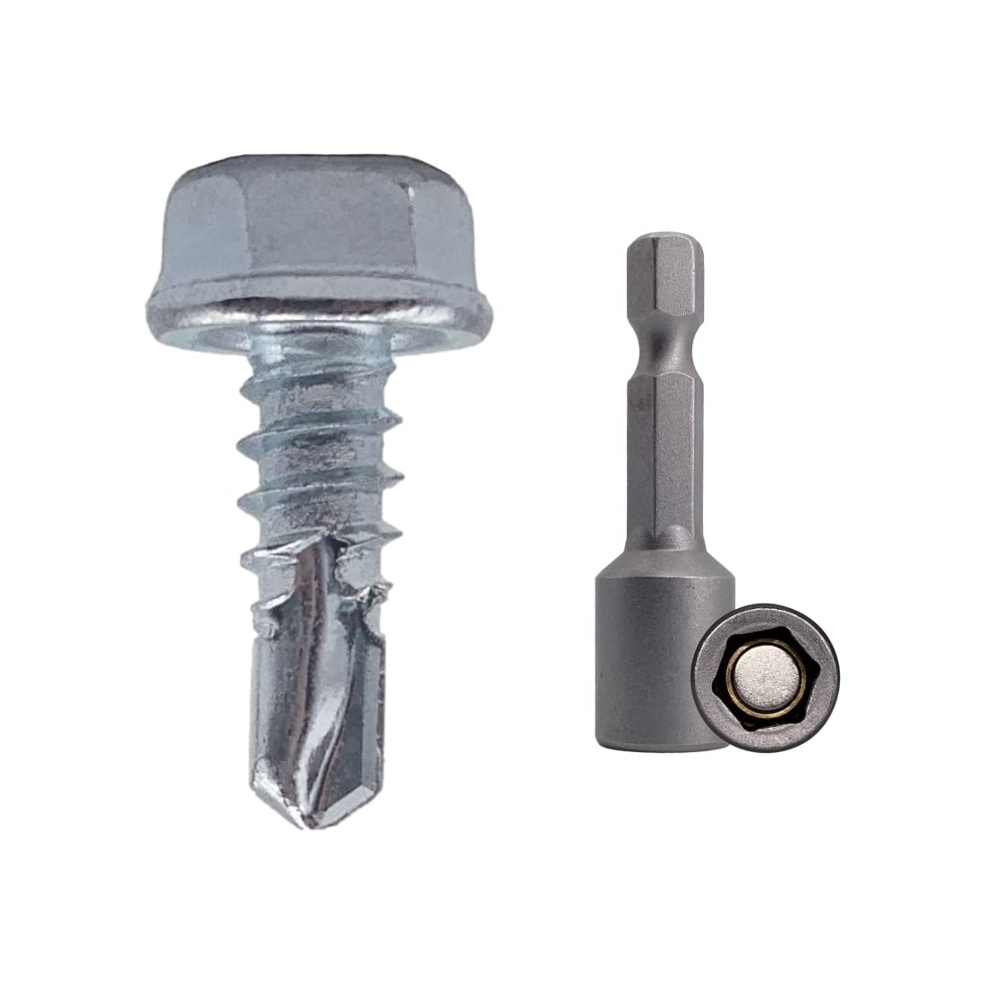 (Pack of 800 pcs) DIN 7504 K Zinc Plated Steel 4.2 x 13 mm Screws, Self-Drilling Sheet Metal Screw, Hex Washer Head, Self Tapping (800, 4.2 x 13 mm)