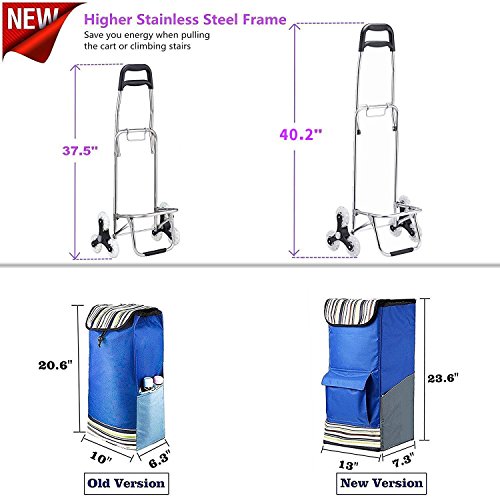 Upgraded Folding Shopping Cart Stair Climbing Cart Grocery Utility Cart Stainless Steel Frame